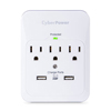 CyberPower 600 Joule 3 Outlet and 2 USB Ports Wall Outlet Surge Protector - White - 0