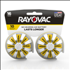 Rayovac 1.4V Type 10 (Yellow) Zinc Air Hearing Aid Battery - 16 Pack - 0
