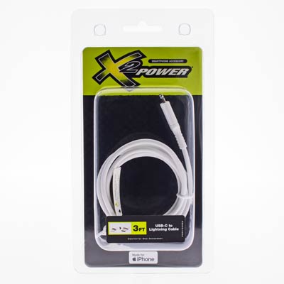 X2Power 3-Foot USB-C to Lightning Cable - White