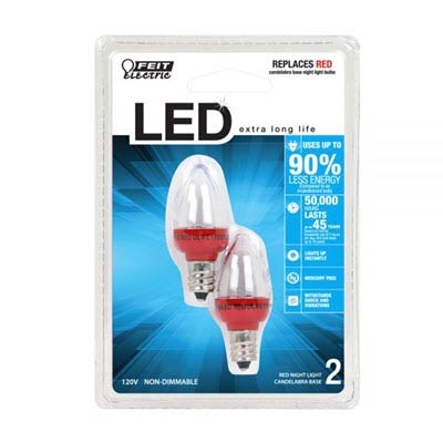 Feit E12 C7 Clear LED Red Miniature Bulb - 2 Pack
