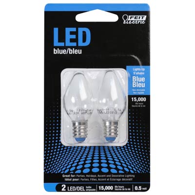 Feit E12 C7 Clear LED Blue Miniature Bulb - 2 Pack