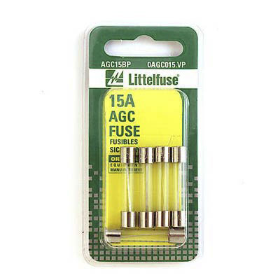 LittelFuse 5 pack 15 Amperage AGC Glass Replacement Fuses - Main Image