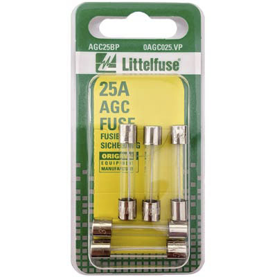 LittelFuse 25A AGC Glass Fuses - 5 Pack - Main Image