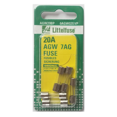 LittelFuse 5 pack 20 Amperage AGW Glass Replacement Fuses