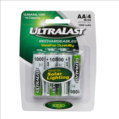 UltraLast Nickel Cadmium AA Solar Powered Lighting Rechargeable Battery - 4 Pack  - Main Image