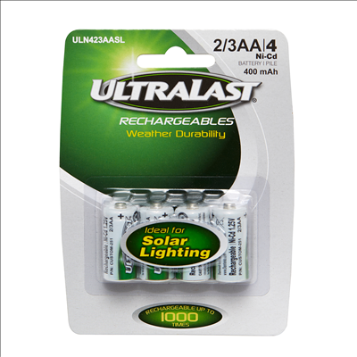 UltraLast Nickel Cadmium 2/3 AA Solar Powered Lighting Rechargeable Battery - 4 Pack