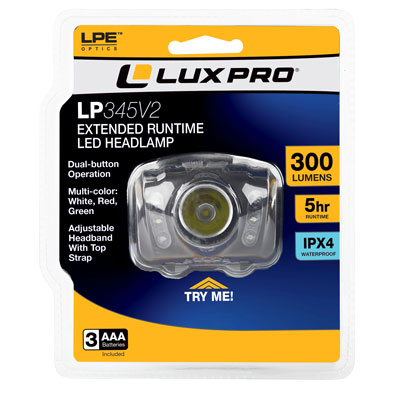 LuxPro LP345V2 Extended Run Time Multi-Color 300 Lumen AAA Headlamp - Main Image