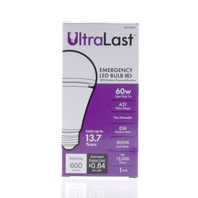 UltraLast 7 Watt A21 3000K Soft White Energy Efficient Emergency Battery Backup LED Light Bulb