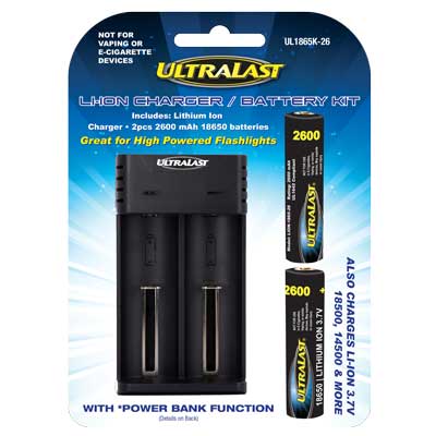 UltraLast Lithium Ion 18650 Charger and Battery Combo Pack