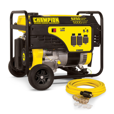 Champion 5000W Portable Generator with Wheel Kit and Extension Cord - Main Image