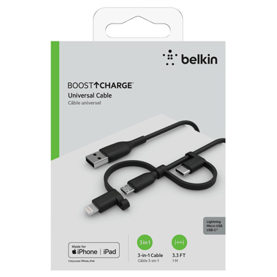 Belkin BOOST UP CHARGE 3.3ft Universal Charging Cable - Black - Main Image