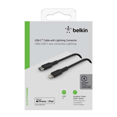 Belkin BOOST UP CHARGE 3.3 ft Lightning to USB-C Charging Cable - Black - Main Image