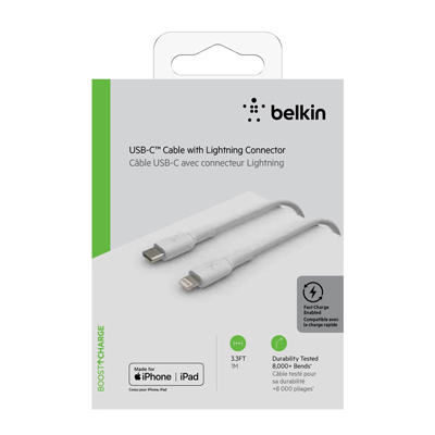 Belkin BOOST UP CHARGE 3.3 ft Lightning to USB-C Charging Cable - White
