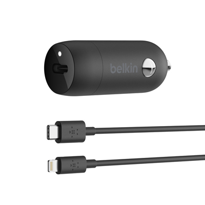 Belkin USB-C Car Charger Base with a 4ft USB-C to Lightning Cable Cord - Black - Main Image