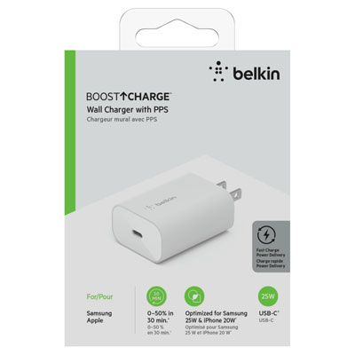 Belkin BOOST UP CHARGE™ 25W USB-C Wall Charger Base - White - Main Image