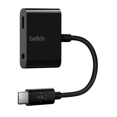 Photos - Other for Computer Belkin Rockstar 3.5mm Audio + USB-C Charging Adapter - Black PWR10489 