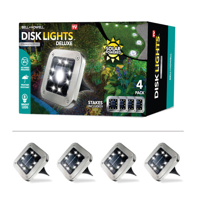 Bell & Howell Solar Outdoor Disk Lights - 4 Pack