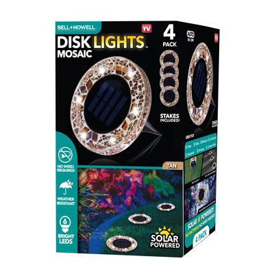 Bell & Howell Tan Mosaic Solar Disk Lights - 4 Pack