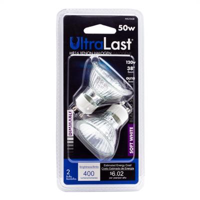 UltraLast 50W 400 Lumen MR16 Soft White Halogen Bulb - 2 Pack
