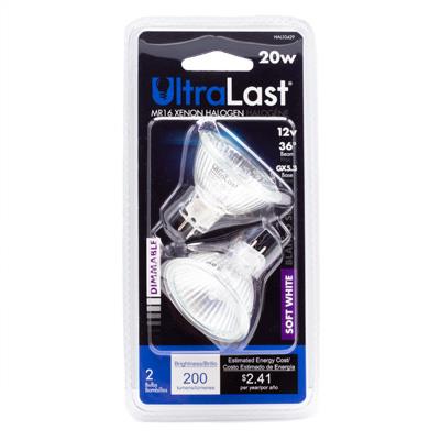 UltraLast 20W 200 Lumen MR16 Soft White Halogen Bulb - 2 Pack