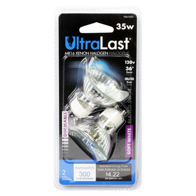 UltraLast 35W MR16 2.25 Inch Soft White Halogen Bulb - 2 Pack