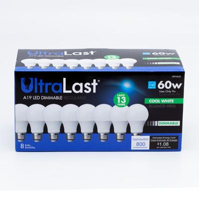 UltraLast 60 Watt Equivalent A19 4000K Cool White Energy Efficient LED Light Bulb - 8 Pack - Main Image