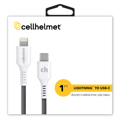 cellhelmet Short 1-Foot Lightning to USB-C Charging Syncing Cable - White