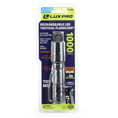 LUXPRO XP920 Pro Series 1000 Lumen LED Tactical Flashlight + Rechargeable Battery