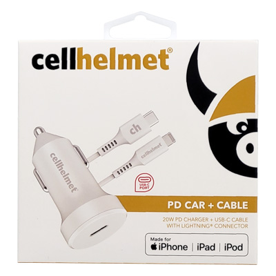 cellhelmet 20W PD Car Charger with MFI USB-C to Lightning Charging Cable - White 3ft