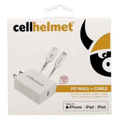 cellhelmet 20W PD Wall Charger Plug and USB-C Lighting Connector Cable - White 3ft