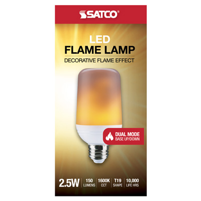 Satco 2.5W T19 LED Flame Bulb - Flicker or Steady