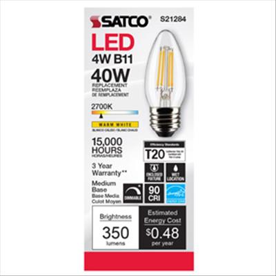 Satco 4W LED | Soft White | Clear B11 | E26 Base | California Compliant