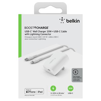 Belkin BOOST Charge Pro USB-C Wall Charger 20W with USB-C to Lightning Cable - White