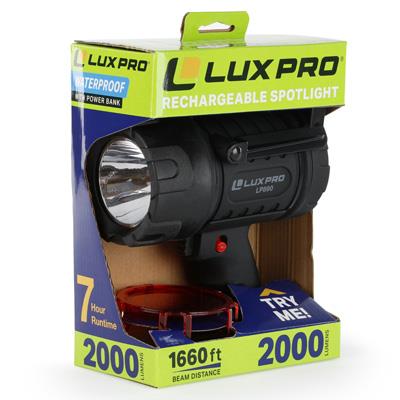 LuxPro 2000 Lumen Rechargeable LED Spotlight with Power Bank