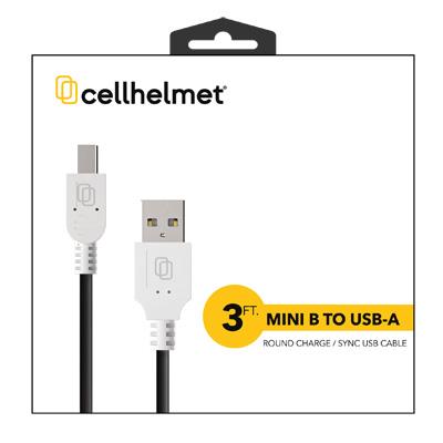 cellhelmet 3-Foot Mini B to USB-A Round Charging / Sync Cable - Black