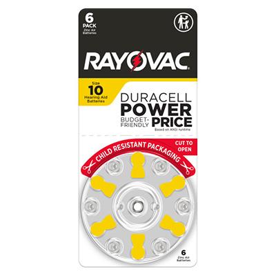 Rayovac Zinc Air Size 10 (Yellow) Hearing Aid Batteries - 6 Pack