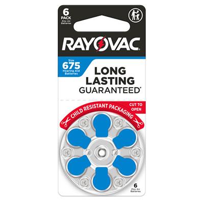 Rayovac Zinc Air Size 675 (Blue) Hearing Aid Batteries - 6 Pack