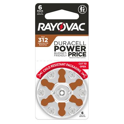 Rayovac Zinc Air Size 312 (Brown) Hearing Aid Batteries - 6 Pack