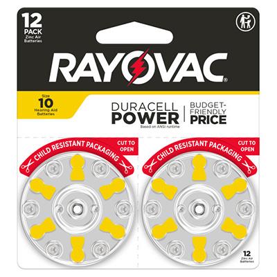 Rayovac Zinc Air Size 10 (Yellow) Hearing Aid Batteries - 12 Pack