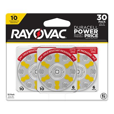 Rayovac Zinc Air Size 10 (Yellow) Hearing Aid Batteries - 30 Pack