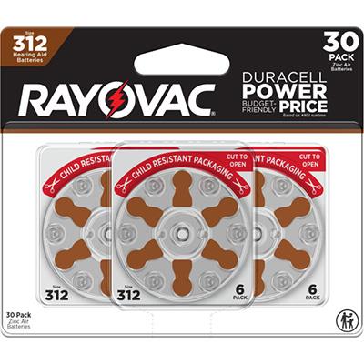 Rayovac Zinc Air Size 312 (Brown) Hearing Aid Batteries - 30 Pack