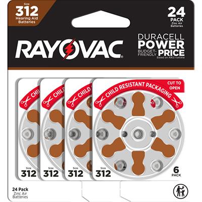 Rayovac 1.4V Type 312 (Brown) Zinc Air Battery - 24 Pack