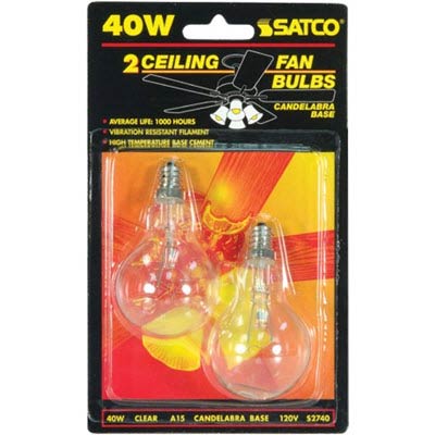 Satco 40W E12 A15 Clear Incandescent Bulb - 2 Pack