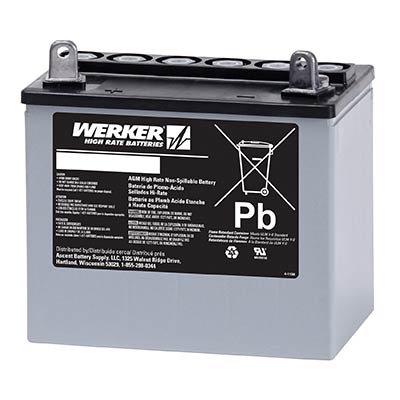Werker 12V 33AH Deep Cycle AGM SLA Battery with J Terminals