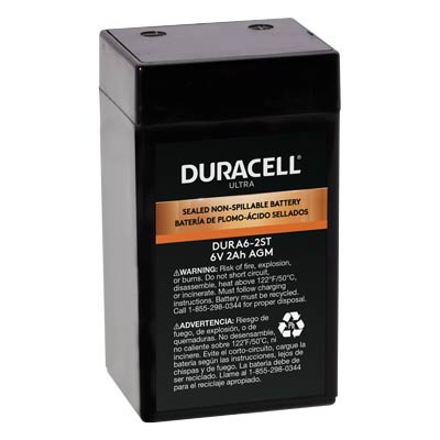 Duracell Ultra 6V 2AH General Purpose AGM Sealed Lead Acid (SLA) Battery with Side Tab Terminals