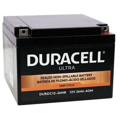 Duracell Ultra 12V 26AH Deep Cycle AGM SLA Battery with M6 Nut and Bolt Terminals - Main Image