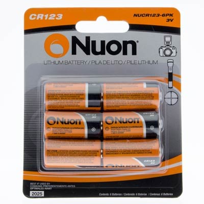 Nuon 3V CR123 Lithium Battery - 6 Pack