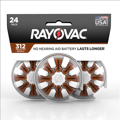 Rayovac 1.4V Type 312 (Brown) Zinc Air Battery - 24 Pack