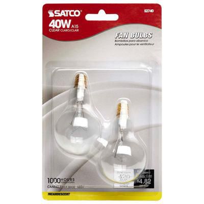 Satco 40W E12 A15 Clear Incandescent Bulb - 2 Pack