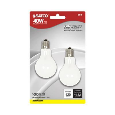 Satco 40W E17 A15 Frosted Incandescent Bulb - 2 Pack